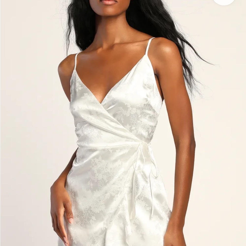Lulus Adorable Florals satin wrap dress